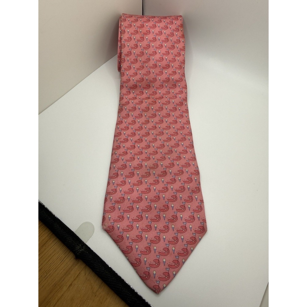 Vintage Robert Talbott Golf Silk Tie Pink Ball Tee Putting Green USA 61" X 3.75"